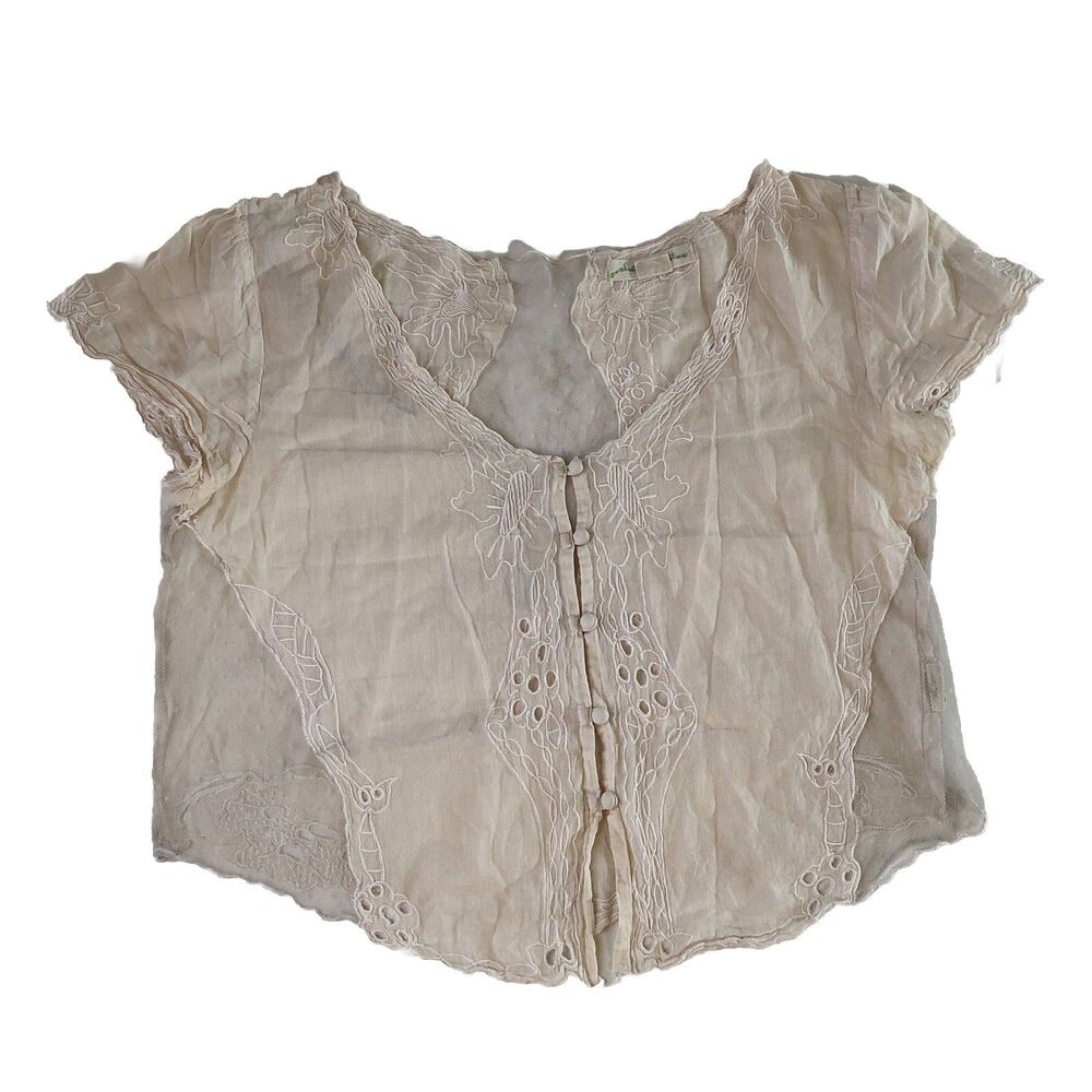 Staring at Stars Cream Embroidered Mesh Crop Top Size Medium